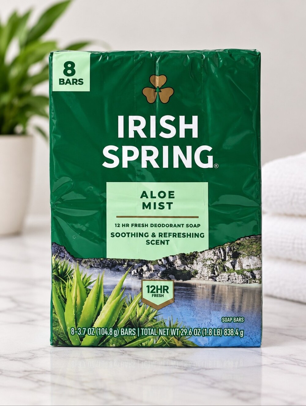 Irish Spring Aloe Mist Deodorant Bar Soap 8 Pack 3.7 oz 12HR Fresh NEW